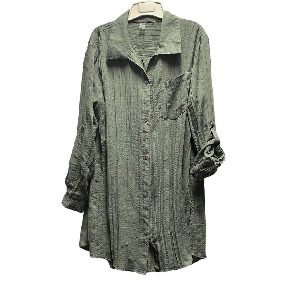 Mynah size XL oversized tunic top roll tab sleeves crinkle fabric lightweight.
